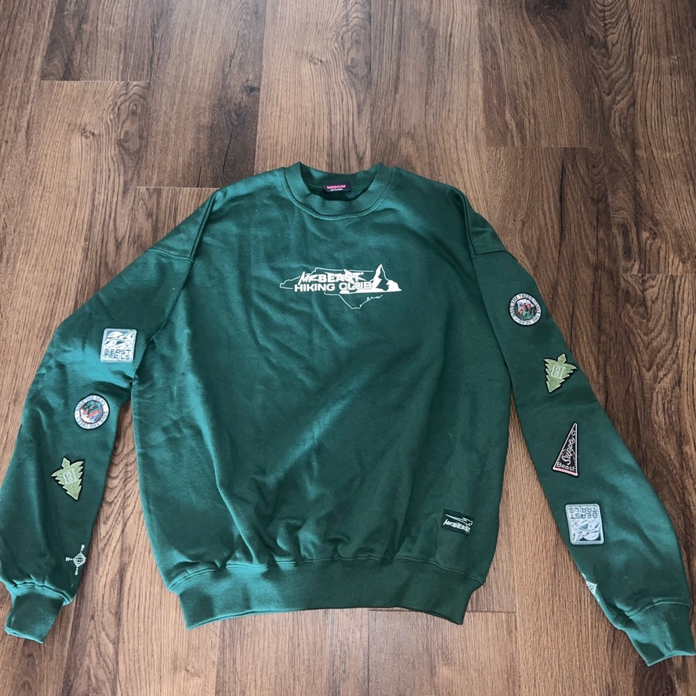 Mr. Beast Forest Green Crewneck with Patches